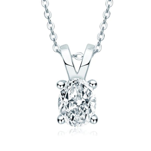 Certified 1ct. t.w. Moissanite Diamond Oval Pendant Necklace NEW - Picture 1 of 10